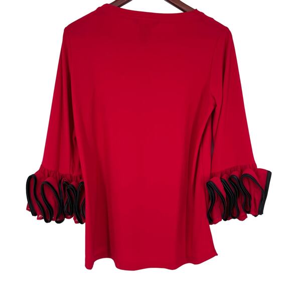 Ali miles Sz Small Vibrant Red Puff Sleeve Wearable Art to Wear Formal Shirt Top - Picture 7 of 7